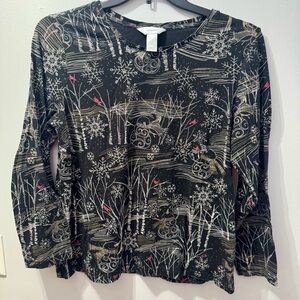 CJ Banks Black and Gold Women's Top with Winter Design, Snowman, Cardinals